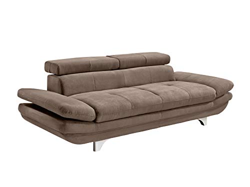 Mivano 3er-Sofa Enterprise / Dreisitzer-Couch mit verstellbaren Kopfstützen und Armlehnen / 233 x 72 x 104 / Mikrofaser-Bezug, hellbraun von Mivano