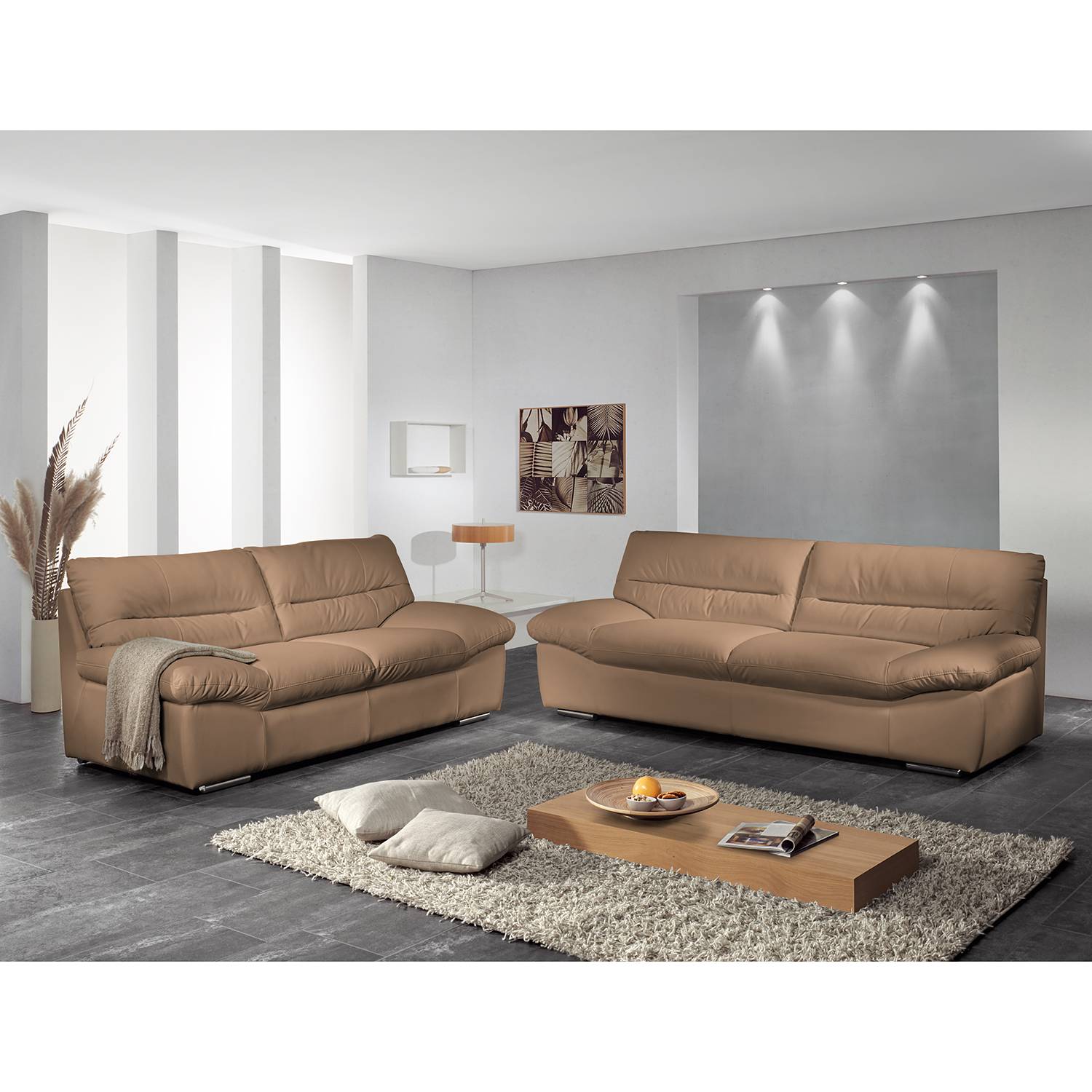 Cotta Sofa Doug 2-Sitzer Latte Macchiato Echtleder 198x87x100 cm (BxHxT) Modern von Cotta