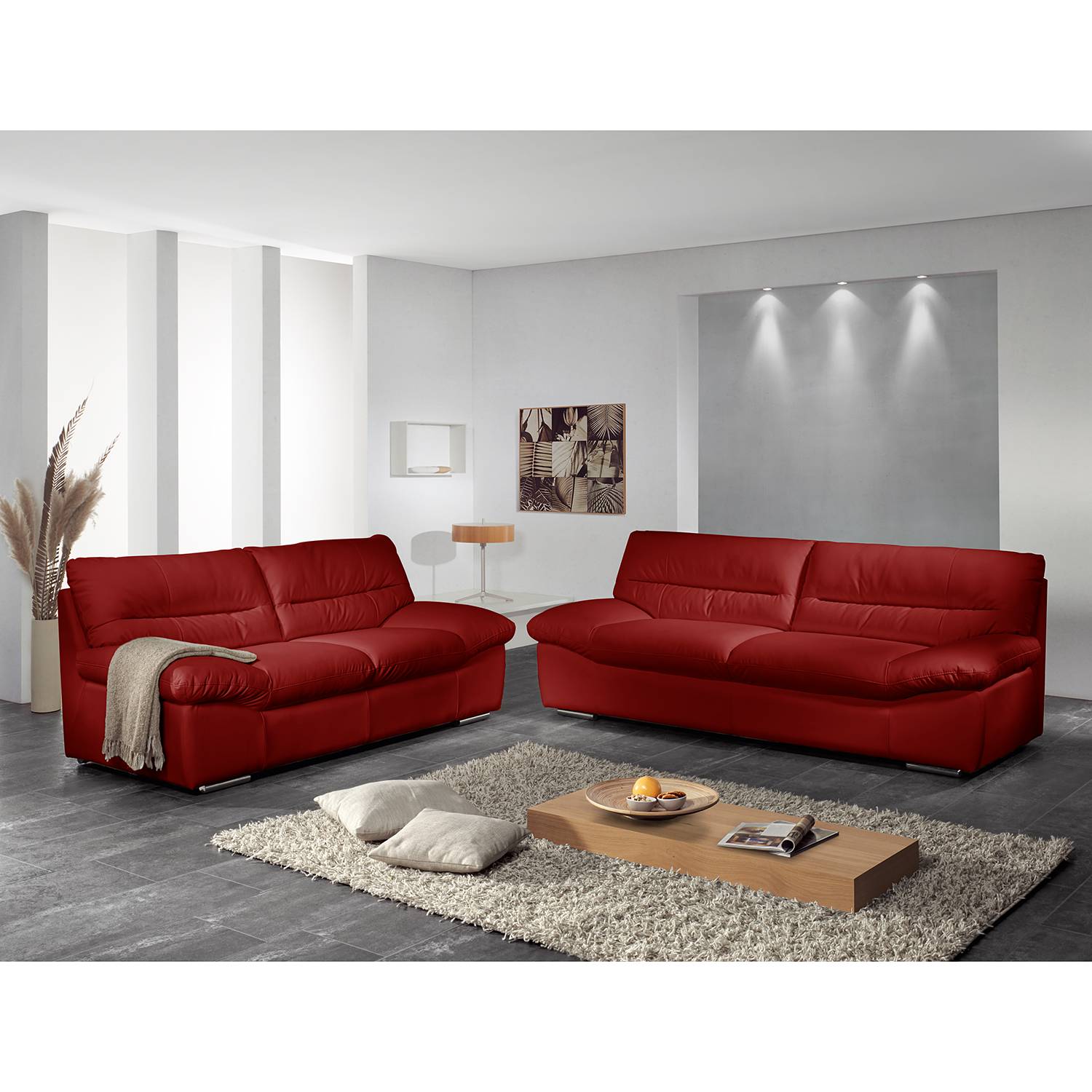Cotta Sofa Doug 2-Sitzer Rot Echtleder 198x87x100 cm (BxHxT) Modern von Cotta