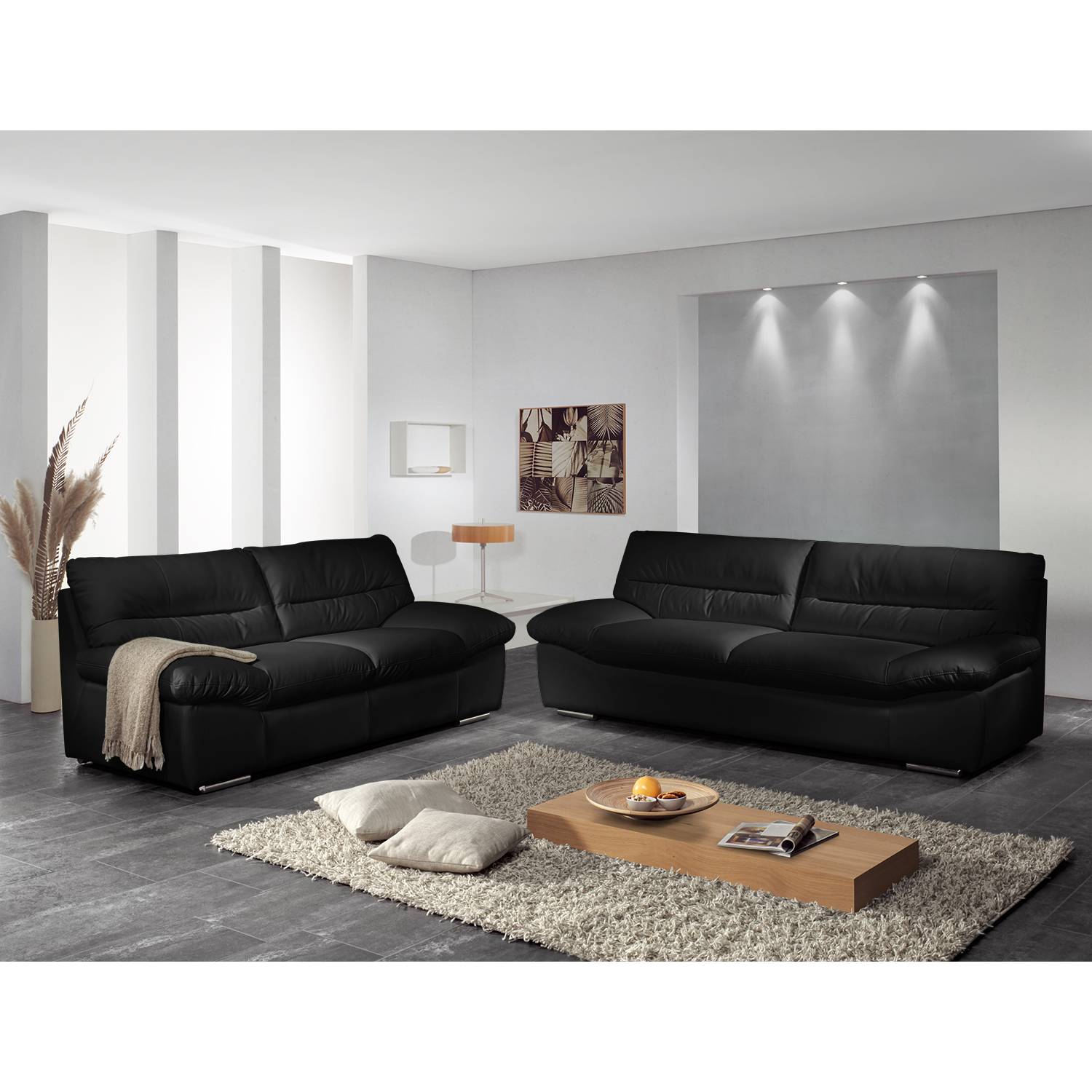 Cotta Sofa Doug 2-Sitzer Schwarz Echtleder 198x87x100 cm (BxHxT) Modern von Cotta