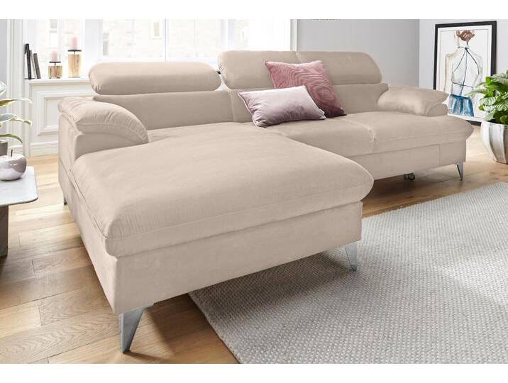 Ecksofa COTTA Caluso L-Form , beige, B:254cm H:74cm T:167cm, NaturLEDER (echtes Rindsleder) in Sitz und Rücken. Korpus in passendem Kunstleder SOFTLUX bezogen;Microfaser PRIMABELLE (100% Polyester);Kunstleder SOFTLUX, Sofas, Ecksofa, mit Kopfteilverstellung, wahlweise mit Bettfunktion & Bettkasten von Cotta