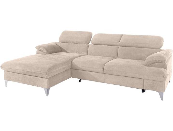 Ecksofa COTTA Caluso L-Form , beige, B:254cm H:74cm T:167cm, NaturLEDER (echtes Rindsleder) in Sitz und Rücken. Korpus in passendem Kunstleder SOFTLUX bezogen, Microfaser PRIMABELLE (100% Polyester), Kunstleder SOFTLUX, Sofas, mit Kopfteilverstellung, wahlweise mit Bettfunktion & Bettkasten von Cotta