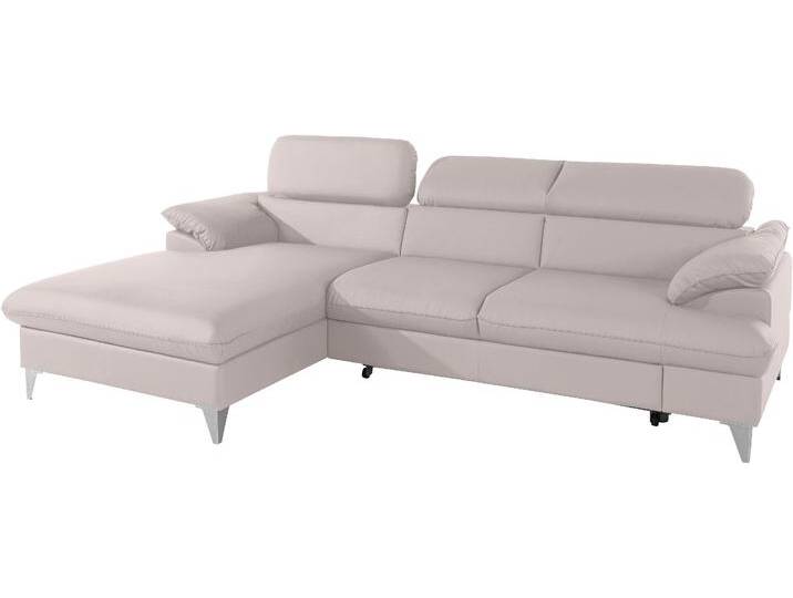 Ecksofa COTTA Caluso L-Form , beige (fog), B:254cm H:74cm T:167cm, NaturLEDER (echtes Rindsleder) in Sitz und Rücken. Korpus in passendem Kunstleder SOFTLUX bezogen, Microfaser PRIMABELLE (100% Polyester), Kunstleder SOFTLUX, Sofas, mit Kopfteilverstellung, wahlweise mit Bettfunktion & Bettkasten von Cotta
