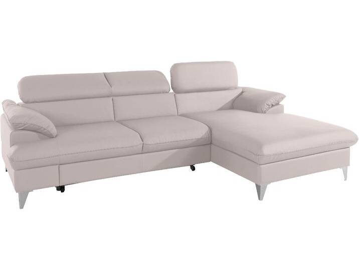 Ecksofa COTTA Caluso L-Form , beige (fog), B:254cm H:74cm T:167cm, NaturLEDER (echtes Rindsleder) in Sitz und Rücken. Korpus in passendem Kunstleder SOFTLUX bezogen, Microfaser PRIMABELLE (100% Polyester), Kunstleder SOFTLUX, Sofas, mit Kopfteilverstellung, wahlweise mit Bettfunktion & Bettkasten von Cotta