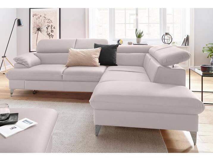 Ecksofa COTTA Caluso L-Form , beige (fog), B:256cm H:74cm T:208cm, Kunstleder SOFTLUX, NaturLEDER (echtes Rindsleder), Microfaser PRIMABELLE (100% Polyester), Sofas, mit Kopfteilverstellung, wahlweise mit Bettfunktion & Bettkasten von Cotta