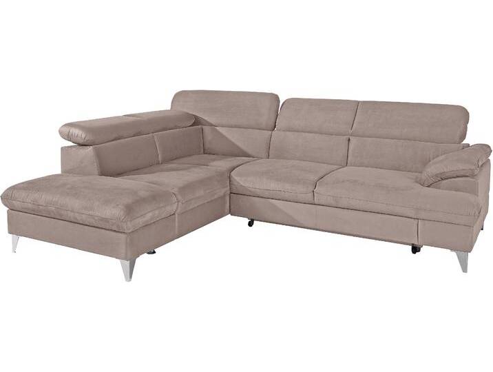 Ecksofa COTTA Caluso L-Form , braun (mud), B:256cm H:74cm T:208cm, Kunstleder SOFTLUX, NaturLEDER (echtes Rindsleder), Microfaser PRIMABELLE (100% Polyester), Sofas, mit Kopfteilverstellung, wahlweise mit Bettfunktion & Bettkasten von Cotta