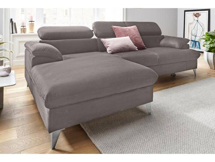 Ecksofa COTTA Caluso L-Form , grau, B:254cm H:74cm T:167cm, NaturLEDER (echtes Rindsleder) in Sitz und Rücken. Korpus in passendem Kunstleder SOFTLUX bezogen;Microfaser PRIMABELLE (100% Polyester);Kunstleder SOFTLUX, Sofas, mit Kopfteilverstellung, wahlweise mit Bettfunktion & Bettkasten von Cotta