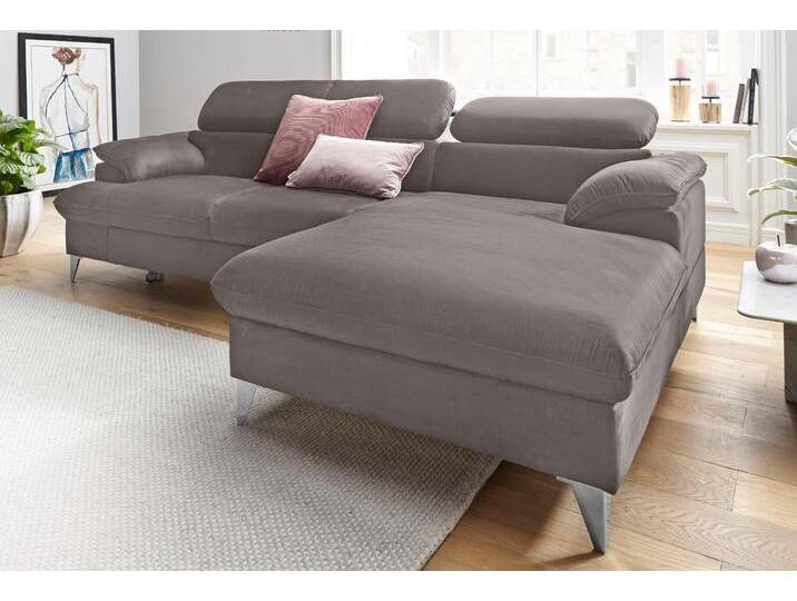 Ecksofa COTTA Caluso L-Form , grau, B:254cm H:74cm T:167cm, NaturLEDER (echtes Rindsleder) in Sitz und Rücken. Korpus in passendem Kunstleder SOFTLUX bezogen;Microfaser PRIMABELLE (100% Polyester);Kunstleder SOFTLUX, Sofas, mit Kopfteilverstellung, wahlweise mit Bettfunktion & Bettkasten von Cotta