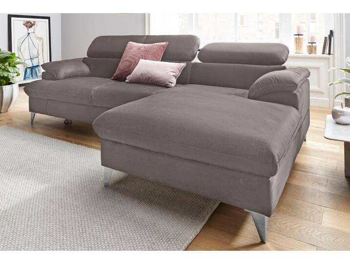 Ecksofa, Naturleder & Kunstleder, Grau, 254×167 cm, Mit Bettfunktion & Bettkasten, Modern, Cotta von Cotta