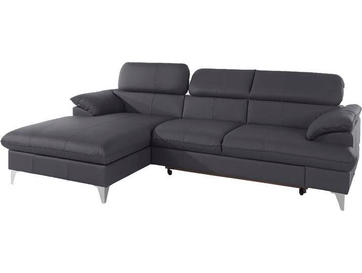 Ecksofa COTTA Caluso L-Form , grau (fango), B:254cm H:74cm T:167cm, NaturLEDER (echtes Rindsleder) in Sitz und Rücken. Korpus in passendem Kunstleder SOFTLUX bezogen, Microfaser PRIMABELLE (100% Polyester), Kunstleder SOFTLUX, Sofas, mit Kopfteilverstellung, wahlweise mit Bettfunktion & Bettkasten von Cotta