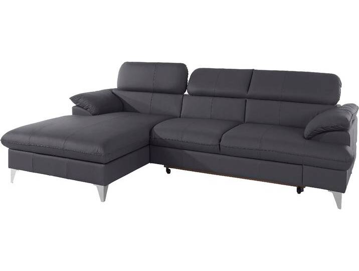Ecksofa COTTA Caluso L-Form , grau (fango), B:254cm H:74cm T:167cm, NaturLEDER (echtes Rindsleder) in Sitz und Rücken. Korpus in passendem Kunstleder SOFTLUX bezogen, Microfaser PRIMABELLE (100% Polyester), Kunstleder SOFTLUX, Sofas, mit Kopfteilverstellung, wahlweise mit Bettfunktion & Bettkasten von Cotta