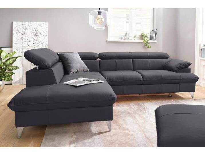 Ecksofa COTTA Caluso L-Form , grau (fango), B:256cm H:74cm T:208cm, Kunstleder SOFTLUX, NaturLEDER (echtes Rindsleder), Microfaser PRIMABELLE (100% Polyester), Sofas, mit Kopfteilverstellung, wahlweise mit Bettfunktion & Bettkasten von Cotta