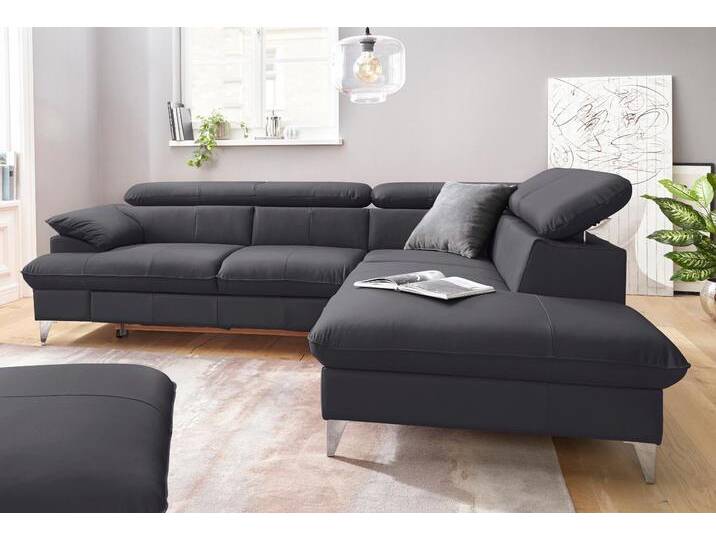 Ecksofa, Kunstleder SOFTLUX, Grau (Fango), 256×208 cm, Mit Kopfteilverstellung, Modern, Cotta von Cotta