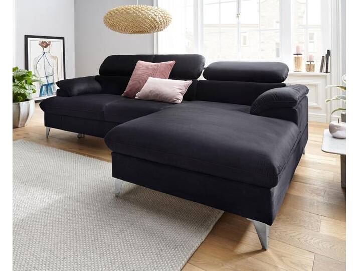 Ecksofa, Grau (Lava), 254x167 cm, Naturleder & Kunstleder, Bettfunktion & Kopfteilverstellung, Modern, Cotta von Cotta