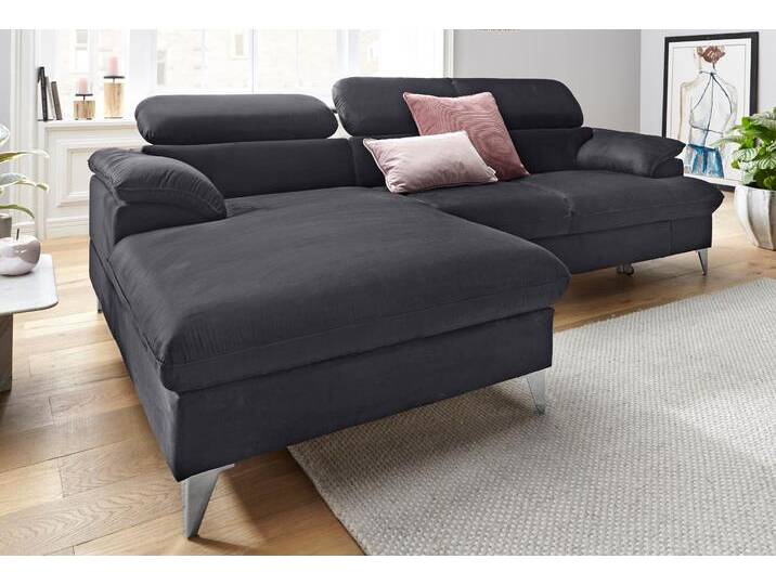 Ecksofa COTTA Caluso L-Form , grau (lava), B:254cm H:74cm T:167cm, NaturLEDER (echtes Rindsleder) in Sitz und Rücken. Korpus in passendem Kunstleder SOFTLUX bezogen;Microfaser PRIMABELLE (100% Polyester);Kunstleder SOFTLUX, Sofas, mit Kopfteilverstellung, wahlweise mit Bettfunktion & Bettkasten von Cotta