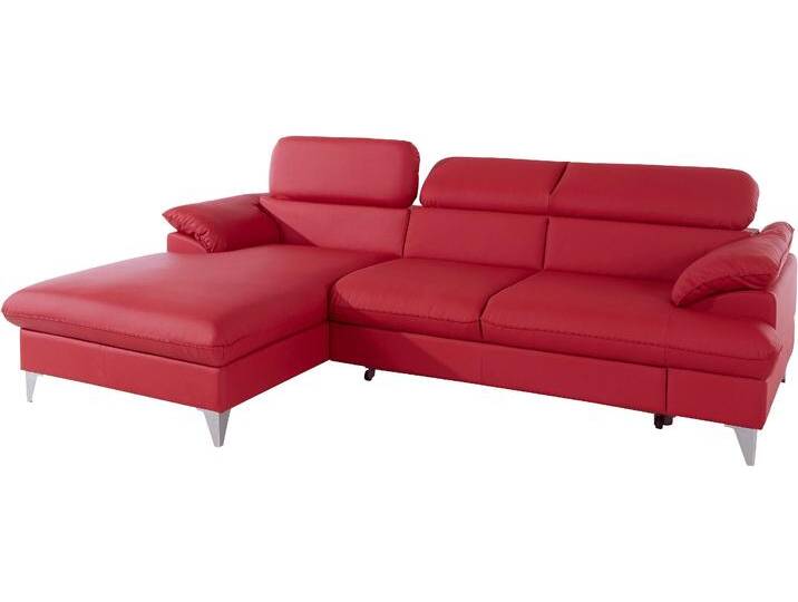 Ecksofa COTTA Caluso L-Form , rot, B:254cm H:74cm T:167cm, NaturLEDER (echtes Rindsleder) in Sitz und Rücken. Korpus in passendem Kunstleder SOFTLUX bezogen, Microfaser PRIMABELLE (100% Polyester), Kunstleder SOFTLUX, Sofas, mit Kopfteilverstellung, wahlweise mit Bettfunktion & Bettkasten von Cotta