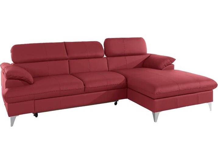 Ecksofa COTTA Caluso L-Form , rot, B:254cm H:74cm T:167cm, NaturLEDER (echtes Rindsleder) in Sitz und Rücken. Korpus in passendem Kunstleder SOFTLUX bezogen, Microfaser PRIMABELLE (100% Polyester), Kunstleder SOFTLUX, Sofas, mit Kopfteilverstellung, wahlweise mit Bettfunktion & Bettkasten von Cotta