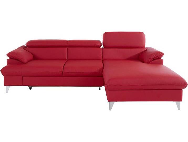 Ecksofa COTTA Caluso L-Form , rot, B:254cm H:74cm T:167cm, NaturLEDER (echtes Rindsleder) in Sitz und Rücken. Korpus in passendem Kunstleder SOFTLUX bezogen, Microfaser PRIMABELLE (100% Polyester), Kunstleder SOFTLUX, Sofas, mit Kopfteilverstellung, wahlweise mit Bettfunktion & Bettkasten von Cotta