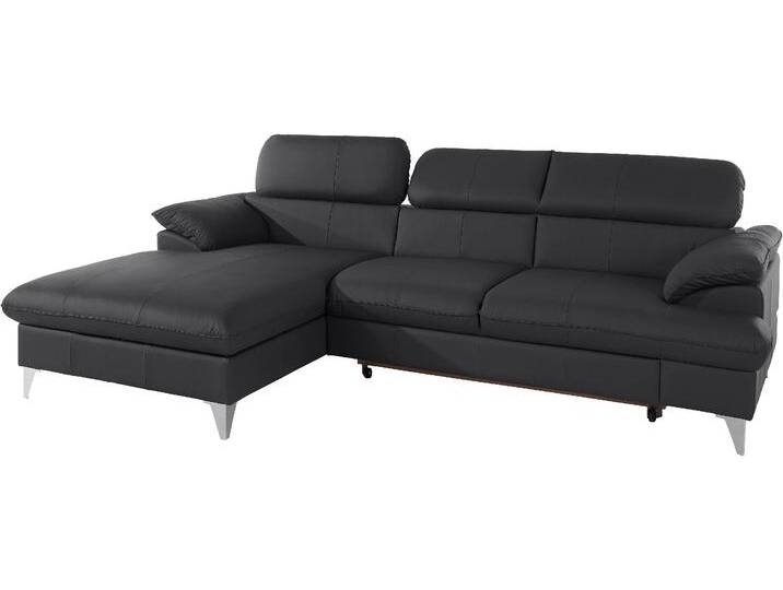 Ecksofa COTTA Caluso L-Form , schwarz, B:254cm H:74cm T:167cm, NaturLEDER (echtes Rindsleder) in Sitz und Rücken. Korpus in passendem Kunstleder SOFTLUX bezogen, Microfaser PRIMABELLE (100% Polyester), Kunstleder SOFTLUX, Sofas, mit Kopfteilverstellung, wahlweise mit Bettfunktion & Bettkasten von Cotta