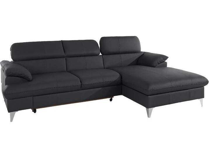 Ecksofa COTTA Caluso L-Form , schwarz, B:254cm H:74cm T:167cm, NaturLEDER (echtes Rindsleder) in Sitz und Rücken. Korpus in passendem Kunstleder SOFTLUX bezogen;Microfaser PRIMABELLE (100% Polyester);Kunstleder SOFTLUX, Sofas, mit Kopfteilverstellung, wahlweise mit Bettfunktion & Bettkasten von Cotta