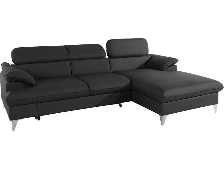 Ecksofa, Naturleder, Schwarz, 254×167 cm, Mit Bettfunktion & Kopfteilverstellung, Modern, Cotta von Cotta