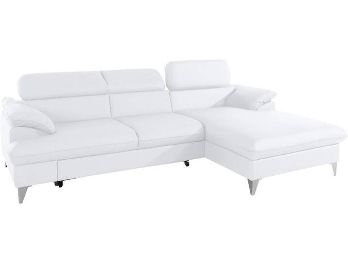 Ecksofa COTTA Caluso L-Form , weiß (altweiß), B:254cm H:74cm T:167cm, NaturLEDER (echtes Rindsleder) in Sitz und Rücken. Korpus in passendem Kunstleder SOFTLUX bezogen, Microfaser PRIMABELLE (100% Polyester), Kunstleder SOFTLUX, Sofas, mit Kopfteilverstellung, wahlweise mit Bettfunktion & Bettkasten von Cotta
