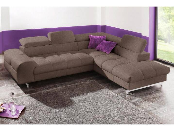 Ecksofa COTTA Chef L-Form , braun, B:257cm H:72cm T:206cm, Luxus-Microfaser (100% Polyester), Kunstleder Softlux, Leder Advantage (abgedecktes Spalt-Rindsleder), Rückseite mit schwarzem Spannstoff bezogen, NaturLEDER (echtes Rindsleder), Rückseite mit schwarzem Spannstoff bezogen, Sofas, mit Kopfteilverstellung, edle Metallkufen, wahlweise mit Bettfunktion von Cotta