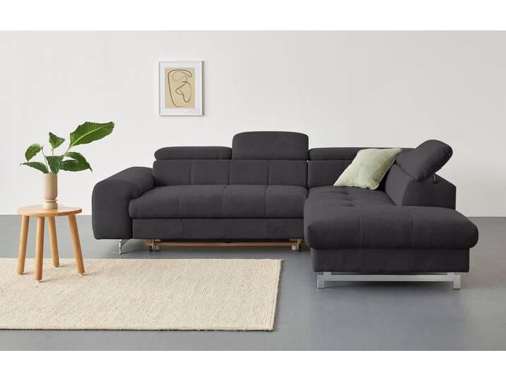 Ecksofa COTTA Chef L-Form , braun (mud), B:257cm H:72cm T:206cm, Luxus-Microfaser (100% Polyester), Kunstleder Softlux, Leder Advantage (abgedecktes Spalt-Rindsleder), Rückseite mit schwarzem Spannstoff bezogen, NaturLEDER (echtes Rindsleder), Rückseite mit schwarzem Spannstoff bezogen, Sofas, mit Kopfteilverstellung, edle Metallkufen, wahlweise mit Bettfunktion von Cotta