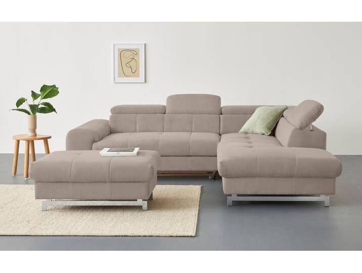 Ecksofa COTTA Chef L-Form , braun (mud), B:257cm H:72cm T:206cm, Luxus-Microfaser (100% Polyester), Kunstleder Softlux, Leder Advantage (abgedecktes Spalt-Rindsleder), Rückseite mit schwarzem Spannstoff bezogen, NaturLEDER (echtes Rindsleder), Rückseite mit schwarzem Spannstoff bezogen, Sofas, mit Kopfteilverstellung, edle Metallkufen, wahlweise mit Bettfunktion von Cotta