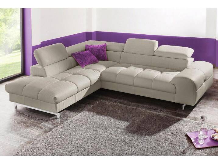 Ecksofa COTTA Chef L-Form , grau, B:257cm H:72cm T:206cm, Luxus-Microfaser (100% Polyester), Kunstleder Softlux, Leder Advantage (abgedecktes Spalt-Rindsleder), Rückseite mit schwarzem Spannstoff bezogen, NaturLEDER (echtes Rindsleder), Rückseite mit schwarzem Spannstoff bezogen, Sofas, mit Kopfteilverstellung, edle Metallkufen, wahlweise mit Bettfunktion von Cotta