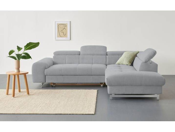 Ecksofa COTTA Chef L-Form , grau (smoke), B:257cm H:72cm T:206cm, Luxus-Microfaser (100% Polyester), Kunstleder Softlux, Leder Advantage (abgedecktes Spalt-Rindsleder), Rückseite mit schwarzem Spannstoff bezogen, NaturLEDER (echtes Rindsleder), Rückseite mit schwarzem Spannstoff bezogen, Sofas, mit Kopfteilverstellung, edle Metallkufen, wahlweise mit Bettfunktion von Cotta
