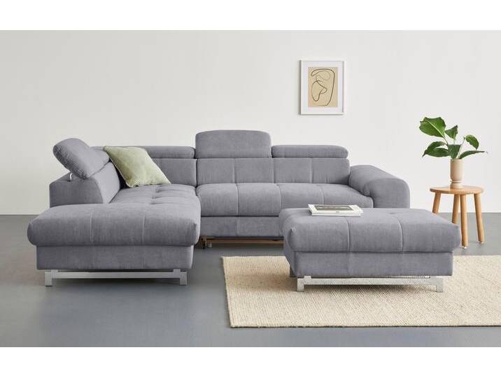 Ecksofa COTTA Chef L-Form , grau (stone), B:257cm H:72cm T:206cm, Luxus-Microfaser (100% Polyester), Kunstleder Softlux, Leder Advantage (abgedecktes Spalt-Rindsleder), Rückseite mit schwarzem Spannstoff bezogen, NaturLEDER (echtes Rindsleder), Rückseite mit schwarzem Spannstoff bezogen, Sofas, mit Kopfteilverstellung, edle Metallkufen, wahlweise mit Bettfunktion von Cotta