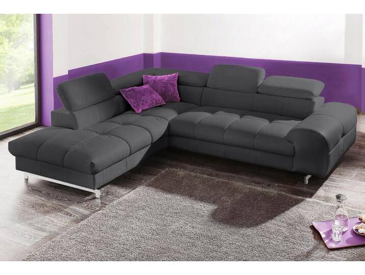 Ecksofa COTTA Chef L-Form , schwarz, B:257cm H:72cm T:206cm, Luxus-Microfaser (100% Polyester), Kunstleder Softlux, Leder Advantage (abgedecktes Spalt-Rindsleder), Rückseite mit schwarzem Spannstoff bezogen, NaturLEDER (echtes Rindsleder), Rückseite mit schwarzem Spannstoff bezogen, Sofas, mit Kopfteilverstellung, edle Metallkufen, wahlweise mit Bettfunktion von Cotta