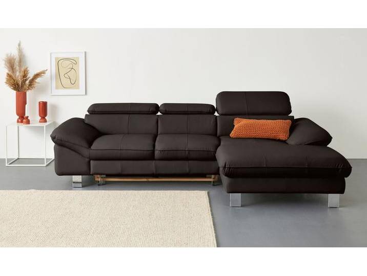 Ecksofa COTTA Driver L-Form , braun, B:268cm H:73cm T:169cm, LEDER BEEFY (ein abgedecktes Spalt-Rindsleder) im Sitz und Rücken (Korpus in Kunstleder), Luxus-Kunstleder, Kunstleder SOFTLUX, NaturLEDER (echtes Rindsleder), Rückseite mit schwarzem Spannstoff bezogen, Sofas, mit Kopfteilverstellung, wahlweise mit Bettfunktion & Bettkasten von Cotta