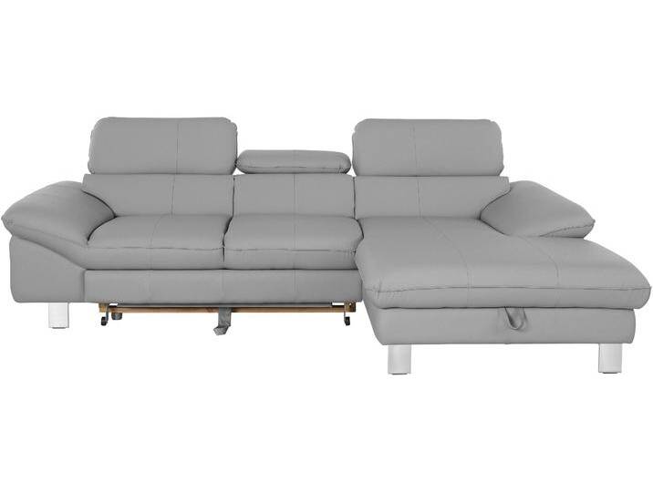 Ecksofa COTTA Driver L-Form , grau (argent), B:268cm H:73cm T:169cm, LEDER BEEFY (ein abgedecktes Spalt-Rindsleder) im Sitz und Rücken (Korpus in Kunstleder), Luxus-Kunstleder, Kunstleder SOFTLUX, NaturLEDER (echtes Rindsleder), Rückseite mit schwarzem Spannstoff bezogen, Sofas, mit Kopfteilverstellung, wahlweise mit Bettfunktion & Bettkasten, Topseller von Cotta