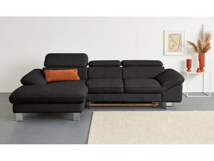 Ecksofa COTTA Driver L-Form , grau (charcoal), B:268cm H:73cm T:169cm, LEDER BEEFY (ein abgedecktes Spalt-Rindsleder) im Sitz und Rücken (Korpus in Kunstleder), Luxus-Kunstleder, Kunstleder SOFTLUX, NaturLEDER (echtes Rindsleder), Rückseite mit schwarzem Spannstoff bezogen, Sofas, mit Kopfteilverstellung, wahlweise mit Bettfunktion & Bettkasten von Cotta