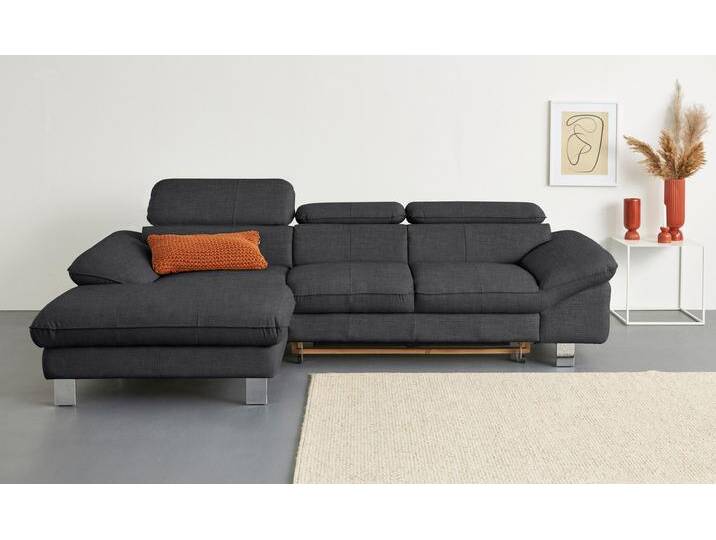 Ecksofa COTTA Driver L-Form , grau (dunkelgrau), B:268cm H:73cm T:169cm, LEDER BEEFY (ein abgedecktes Spalt-Rindsleder) im Sitz und Rücken (Korpus in Kunstleder);Luxus-Kunstleder;Kunstleder SOFTLUX;NaturLEDER (echtes Rindsleder), Rückseite mit schwarzem Spannstoff bezogen, Sofas, mit Kopfteilverstellung, wahlweise mit Bettfunktion & Bettkasten, Topseller von Cotta