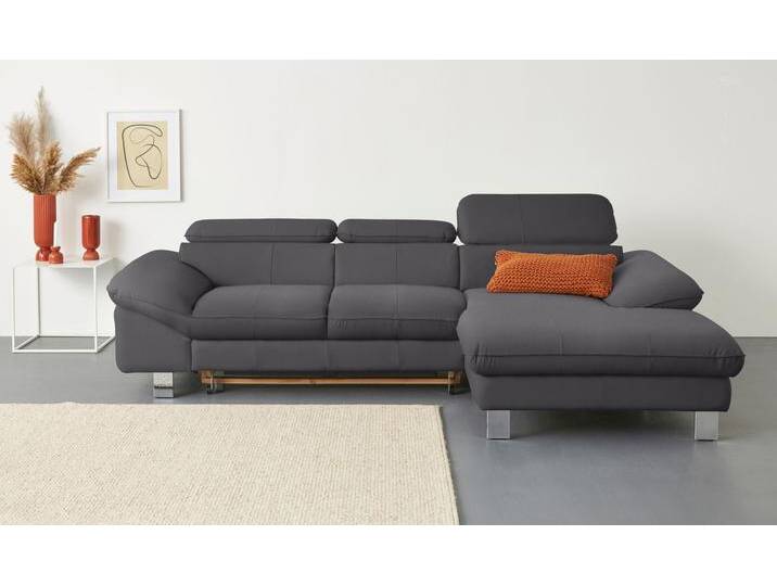 Ecksofa COTTA Driver L-Form , grau (fango), B:268cm H:73cm T:169cm, LEDER BEEFY (ein abgedecktes Spalt-Rindsleder) im Sitz und Rücken (Korpus in Kunstleder), Luxus-Kunstleder, Kunstleder SOFTLUX, NaturLEDER (echtes Rindsleder), Rückseite mit schwarzem Spannstoff bezogen, Sofas, mit Kopfteilverstellung, wahlweise mit Bettfunktion & Bettkasten von Cotta