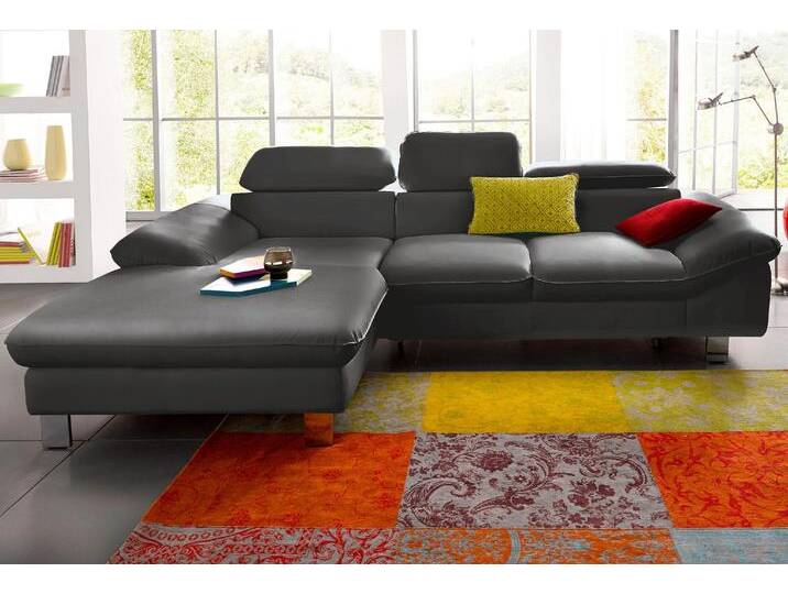 Ecksofa COTTA Driver L-Form , grau (fango), B:268cm H:73cm T:169cm, LEDER BEEFY (ein abgedecktes Spalt-Rindsleder) im Sitz und Rücken (Korpus in Kunstleder);Luxus-Kunstleder;Kunstleder SOFTLUX;NaturLEDER (echtes Rindsleder), Rückseite mit schwarzem Spannstoff bezogen, Sofas, mit Kopfteilverstellung, wahlweise mit Bettfunktion & Bettkasten, Topseller von Cotta