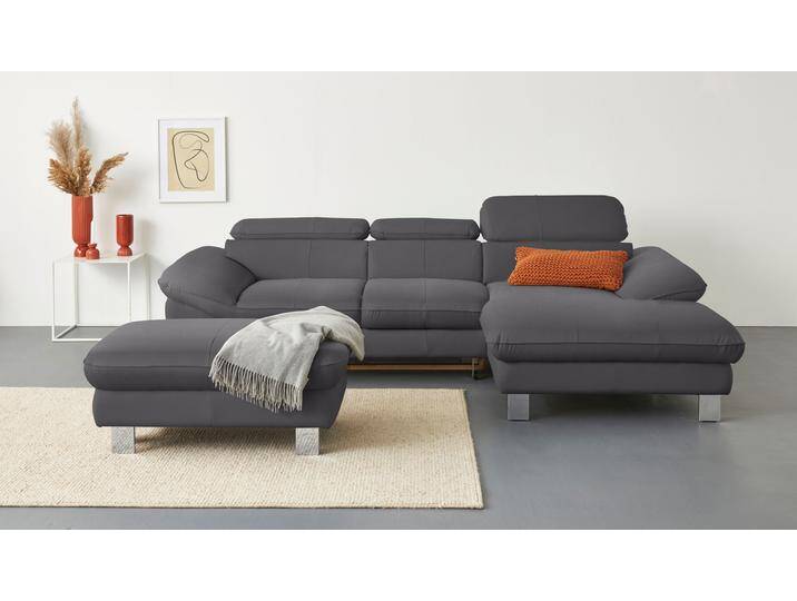 Ecksofa COTTA Driver L-Form , grau (fango), B:268cm H:73cm T:169cm, LEDER BEEFY (ein abgedecktes Spalt-Rindsleder) im Sitz und Rücken (Korpus in Kunstleder);Luxus-Kunstleder;Kunstleder SOFTLUX;NaturLEDER (echtes Rindsleder), Rückseite mit schwarzem Spannstoff bezogen, Sofas, mit Kopfteilverstellung, wahlweise mit Bettfunktion & Bettkasten, Topseller von Cotta