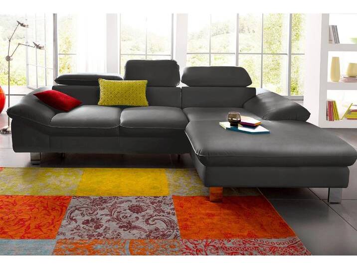 Ecksofa COTTA Driver L-Form , grau (fango), B:268cm H:73cm T:169cm, LEDER BEEFY (ein abgedecktes Spalt-Rindsleder) im Sitz und Rücken (Korpus in Kunstleder);Luxus-Kunstleder;Kunstleder SOFTLUX;NaturLEDER (echtes Rindsleder), Rückseite mit schwarzem Spannstoff bezogen, Sofas, mit Kopfteilverstellung, wahlweise mit Bettfunktion & Bettkasten, Topseller von Cotta