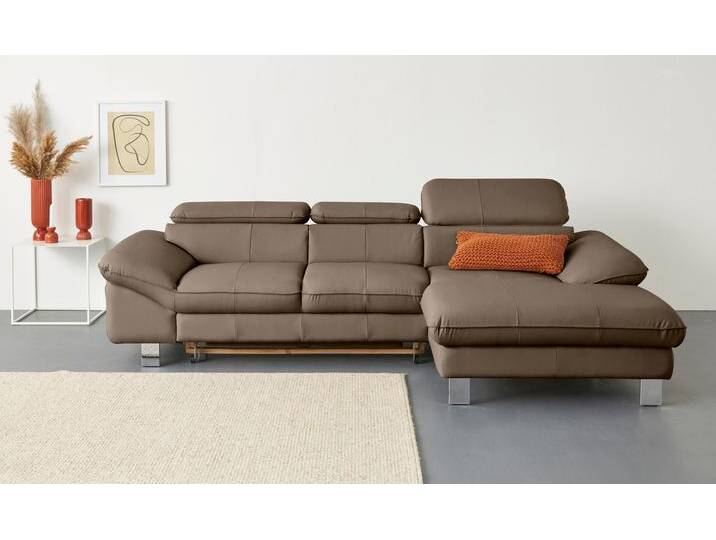 Ecksofa COTTA Driver L-Form , grau (stone), B:268cm H:73cm T:169cm, LEDER BEEFY (ein abgedecktes Spalt-Rindsleder) im Sitz und Rücken (Korpus in Kunstleder), Luxus-Kunstleder, Kunstleder SOFTLUX, NaturLEDER (echtes Rindsleder), Rückseite mit schwarzem Spannstoff bezogen, Sofas, mit Kopfteilverstellung, wahlweise mit Bettfunktion & Bettkasten von Cotta