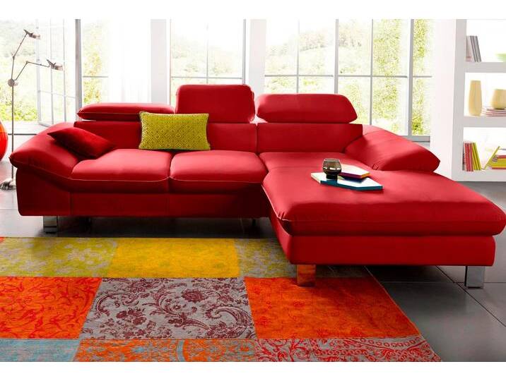 Ecksofa COTTA Driver L-Form , rot, B:268cm H:73cm T:169cm, LEDER BEEFY (ein abgedecktes Spalt-Rindsleder) im Sitz und Rücken (Korpus in Kunstleder), Luxus-Kunstleder, Kunstleder SOFTLUX, NaturLEDER (echtes Rindsleder), Rückseite mit schwarzem Spannstoff bezogen, Sofas, mit Kopfteilverstellung, wahlweise mit Bettfunktion & Bettkasten von Cotta