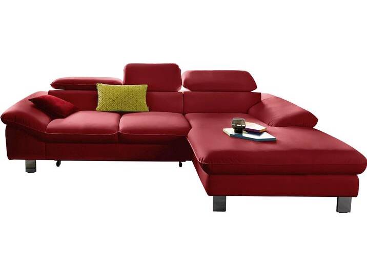 Ecksofa COTTA Driver L-Form , rot, B:268cm H:73cm T:169cm, LEDER BEEFY (ein abgedecktes Spalt-Rindsleder) im Sitz und Rücken (Korpus in Kunstleder), Luxus-Kunstleder, Kunstleder SOFTLUX, NaturLEDER (echtes Rindsleder), Rückseite mit schwarzem Spannstoff bezogen, Sofas, mit Kopfteilverstellung, wahlweise mit Bettfunktion & Bettkasten von Cotta