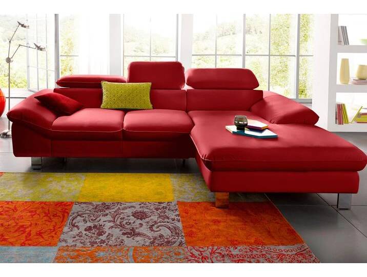 Ecksofa COTTA Driver L-Form , rot, B:268cm H:73cm T:169cm, LEDER BEEFY (ein abgedecktes Spalt-Rindsleder) im Sitz und Rücken (Korpus in Kunstleder), Luxus-Kunstleder, Kunstleder SOFTLUX, NaturLEDER (echtes Rindsleder), Rückseite mit schwarzem Spannstoff bezogen, Sofas, mit Kopfteilverstellung, wahlweise mit Bettfunktion & Bettkasten von Cotta