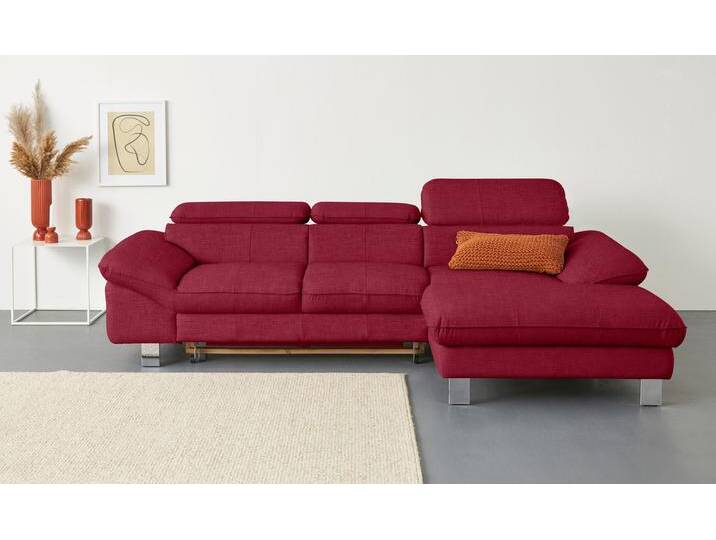 Ecksofa COTTA Driver L-Form , rot (coral), B:268cm H:73cm T:169cm, LEDER BEEFY (ein abgedecktes Spalt-Rindsleder) im Sitz und Rücken (Korpus in Kunstleder);Luxus-Kunstleder;Kunstleder SOFTLUX;NaturLEDER (echtes Rindsleder), Rückseite mit schwarzem Spannstoff bezogen, Sofas, mit Kopfteilverstellung, wahlweise mit Bettfunktion & Bettkasten, Topseller von Cotta