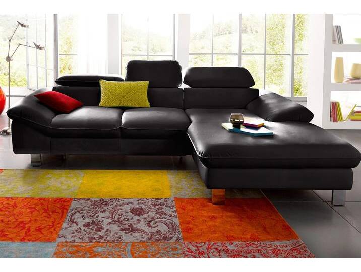 Ecksofa COTTA Driver L-Form , schwarz, B:268cm H:73cm T:169cm, LEDER BEEFY (ein abgedecktes Spalt-Rindsleder) im Sitz und Rücken (Korpus in Kunstleder), Luxus-Kunstleder, Kunstleder SOFTLUX, NaturLEDER (echtes Rindsleder), Rückseite mit schwarzem Spannstoff bezogen, Sofas, mit Kopfteilverstellung, wahlweise mit Bettfunktion & Bettkasten von Cotta