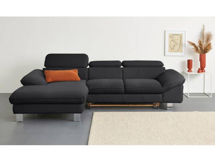 Ecksofa COTTA Driver L-Form , schwarz, B:268cm H:73cm T:169cm, LEDER BEEFY (ein abgedecktes Spalt-Rindsleder) im Sitz und Rücken (Korpus in Kunstleder), Luxus-Kunstleder, Kunstleder SOFTLUX, NaturLEDER (echtes Rindsleder), Rückseite mit schwarzem Spannstoff bezogen, Sofas, mit Kopfteilverstellung, wahlweise mit Bettfunktion & Bettkasten von Cotta