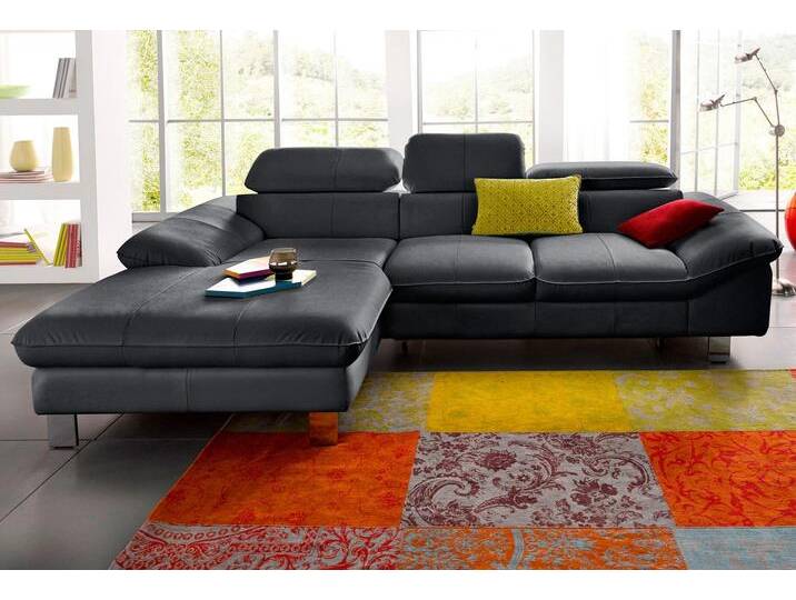 Ecksofa COTTA Driver L-Form , schwarz, B:268cm H:73cm T:169cm, LEDER BEEFY (ein abgedecktes Spalt-Rindsleder) im Sitz und Rücken (Korpus in Kunstleder), Luxus-Kunstleder, Kunstleder SOFTLUX, NaturLEDER (echtes Rindsleder), Rückseite mit schwarzem Spannstoff bezogen, Sofas, mit Kopfteilverstellung, wahlweise mit Bettfunktion & Bettkasten, Topseller von Cotta