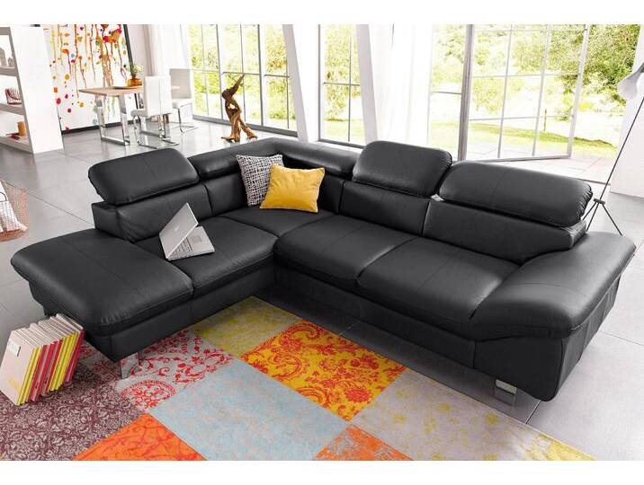 Ecksofa COTTA Driver L-Form , schwarz, B:268cm H:73cm T:214cm, Kunstleder SOFTLUX;LEDER BEEFY (ein abgedecktes Spalt-Rindsleder) im Sitz und Rücken (Korpus in Kunstleder);Luxus-Kunstleder;NaturLEDER (echtes Rindsleder) im Sitz und Rücken (Rückseite mit Spannstoff bezogen), Sofas, mit Kopfteilverstellung, wahlweise mit Bettfunktion & Bettkasten von Cotta